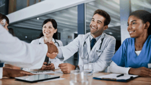 team of physicians interviewing
